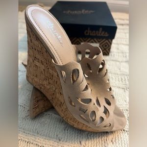 Charles by Charles David April microsuede wedge, nude, size 8